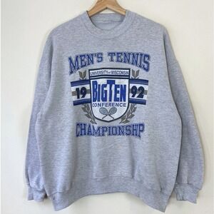 Vintage 90's University Of Wisconsin Tennis Championship Grey Sweatshirt - Large